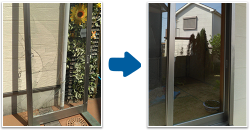 和室の掃き出し窓ガラス修理