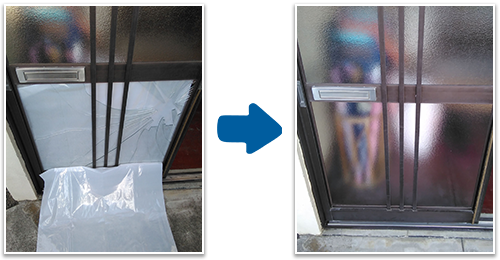 玄関の引き戸ガラス修理