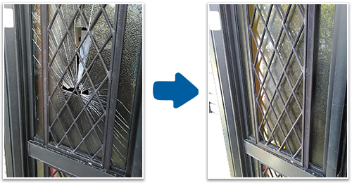 玄関のドアガラス修理