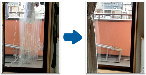 ベランダの掃き出し窓ガラスの交換