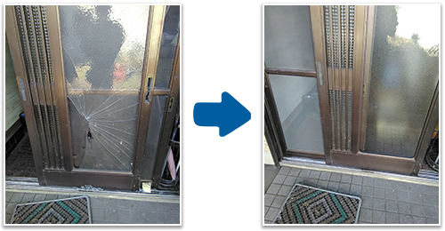 玄関の引き戸ガラス修理