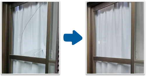 庭に面した窓ガラス修理