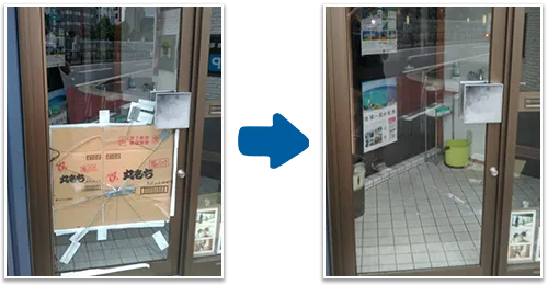 店舗の入り口ドアガラス交換
