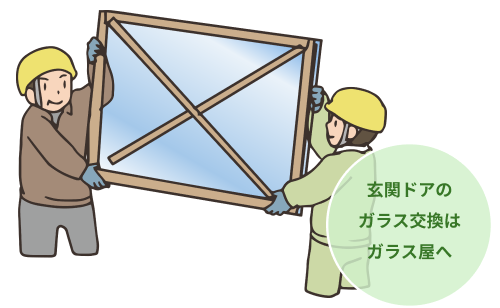 玄関ドアのガラス交換はガラス屋へ