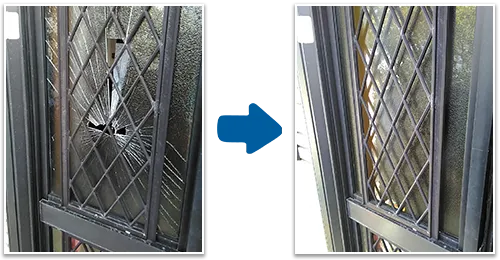 玄関のドアガラス修理