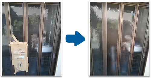 玄関の引き戸ガラス修理
