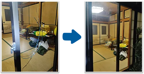 居間の掃き出し窓ガラス修理