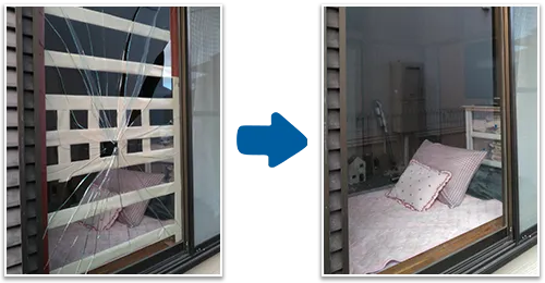 部屋の中窓ガラス修理