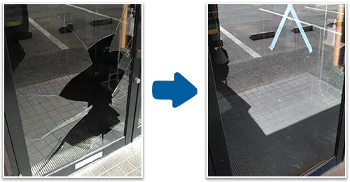 店舗の出入り口ドアガラス修理