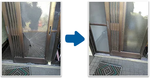 玄関の引き戸ガラス修理