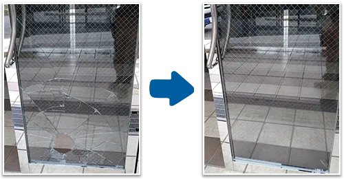 エントランスのドアガラス修理