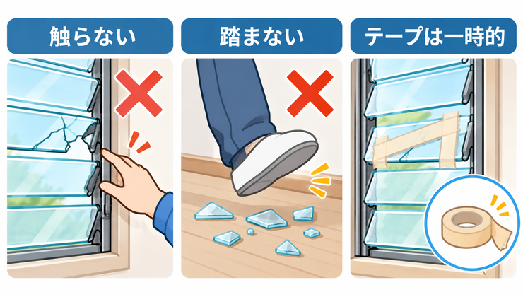 触らない、踏まない、テープは一時的