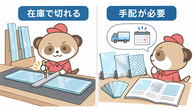 在庫で切れるガラスと、材料待ちのガラスの違い