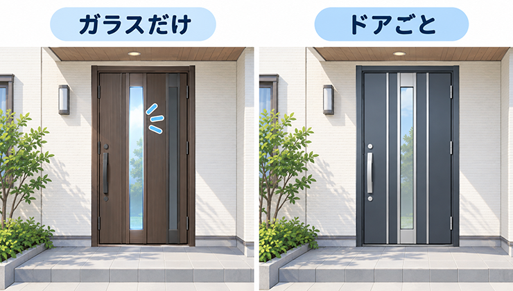 ガラス交換とドア交換の比較